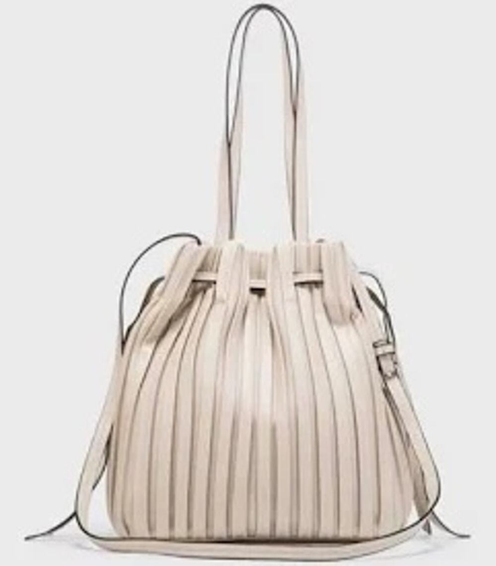 Zara Women Pleated Buckle Bag Neutral Minimalist Faux Leather Adjustable Beige